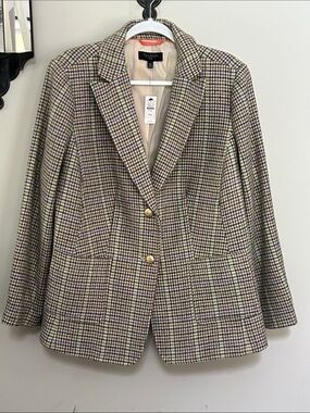 NWT Talbots Multi-Color Plaid Notched Blazer with Gold Buttons 14W